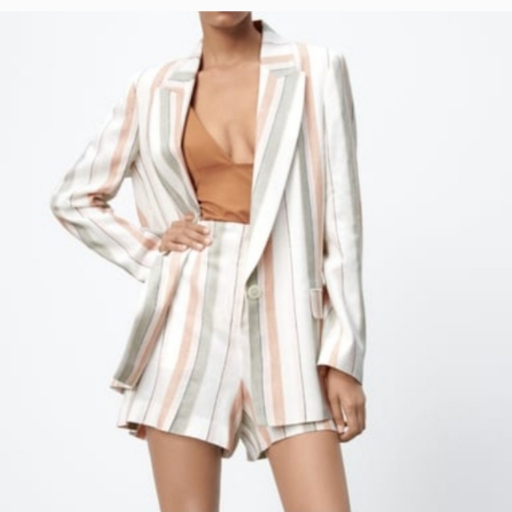 Zara Striped Linen Blend Shorts